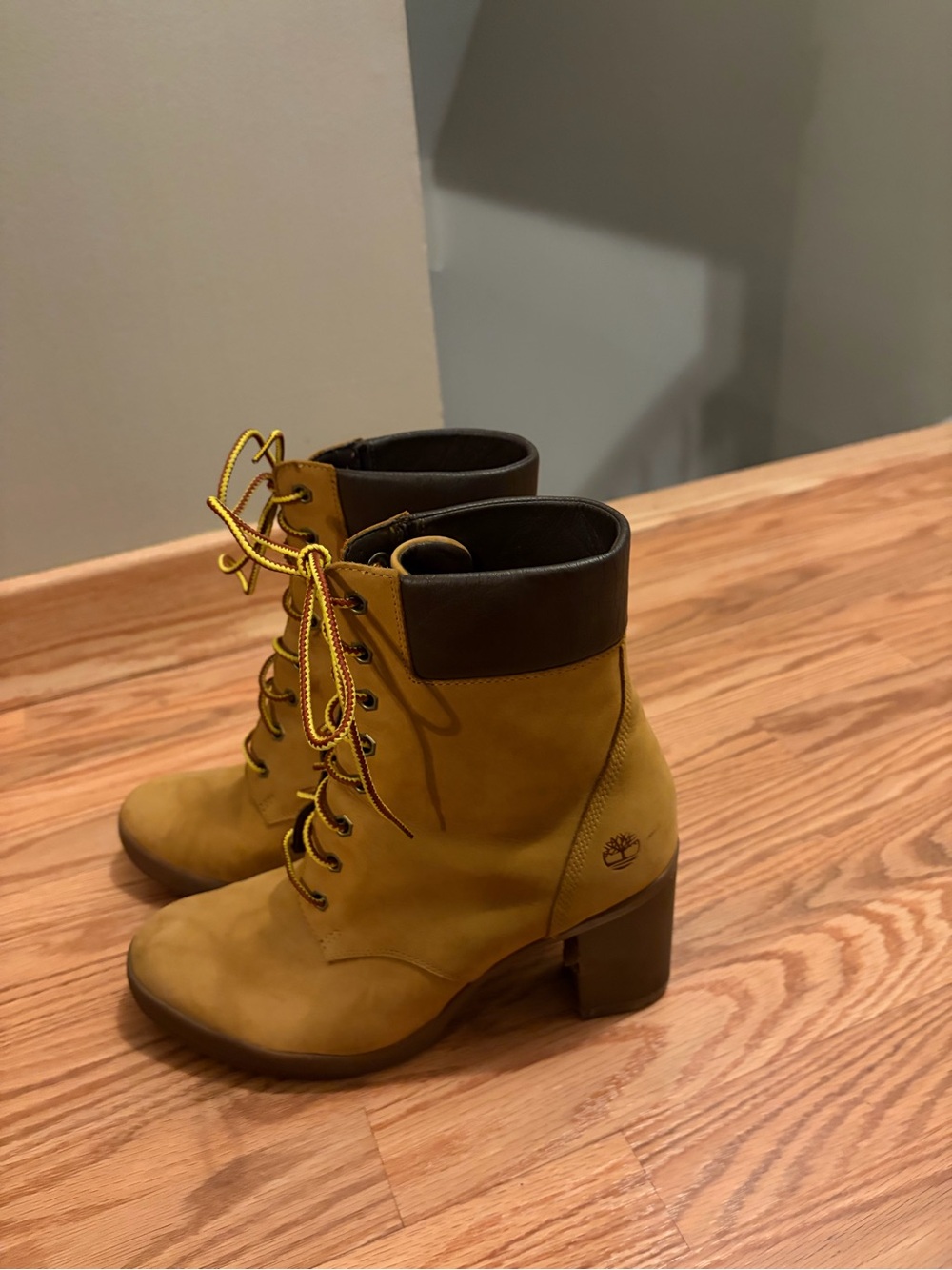 Timberland Yellow Lace-Up Block Heel Ankle Boots